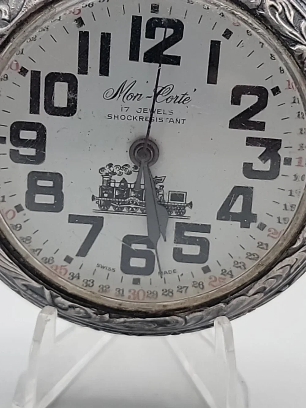 Swiss Railroad Grade Wind Pocket Watch Mon-Corte By EVASO SA 17j Antique